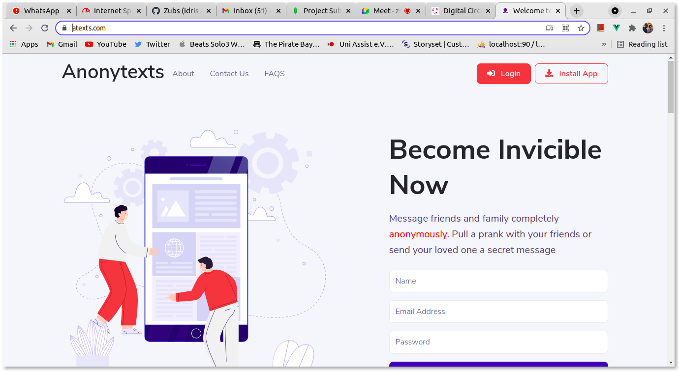 Anonytexts Landing Page